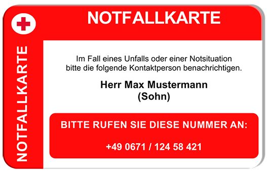 Notfallkarte, Karte, Plastikkarte, Personalisiert, Sicherheit