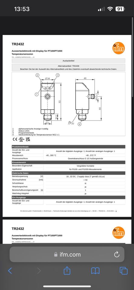 IFM TR2432 Auswerteelektronik mit Display, neu/ unbenutzt in Stuttgart