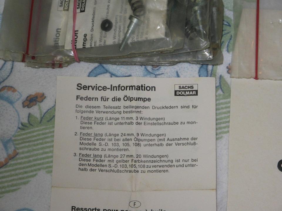 Sachs Dolmar Motorsäge/Kettensäge Ölpumpe Kleinteile NOS in Lütjensee