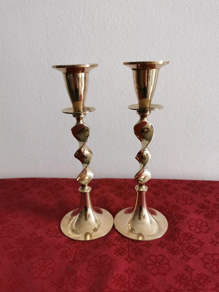 Messing Kerzenständer Kerzenhalter Vintage Deko Set Gold Glanz in Rödermark