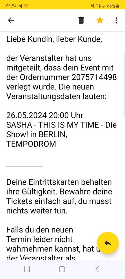 Sasha Konzert 26.5.24 Tempodrom 20 Uhr in Berlin