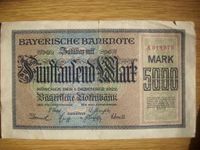 Bayerische Banknote Fünftausend Mark 01.12.1922 Kr. Landshut - Furth Vorschau