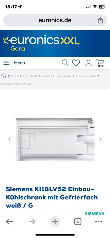 Kühlschrank  mit Gefrierfach Einbau Siemens TypKI18LV52 in Hamburg