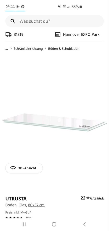 Ikea Utrusta Glasboden 2x 80x37 Packet Metod Küche Vitrine in Sehnde