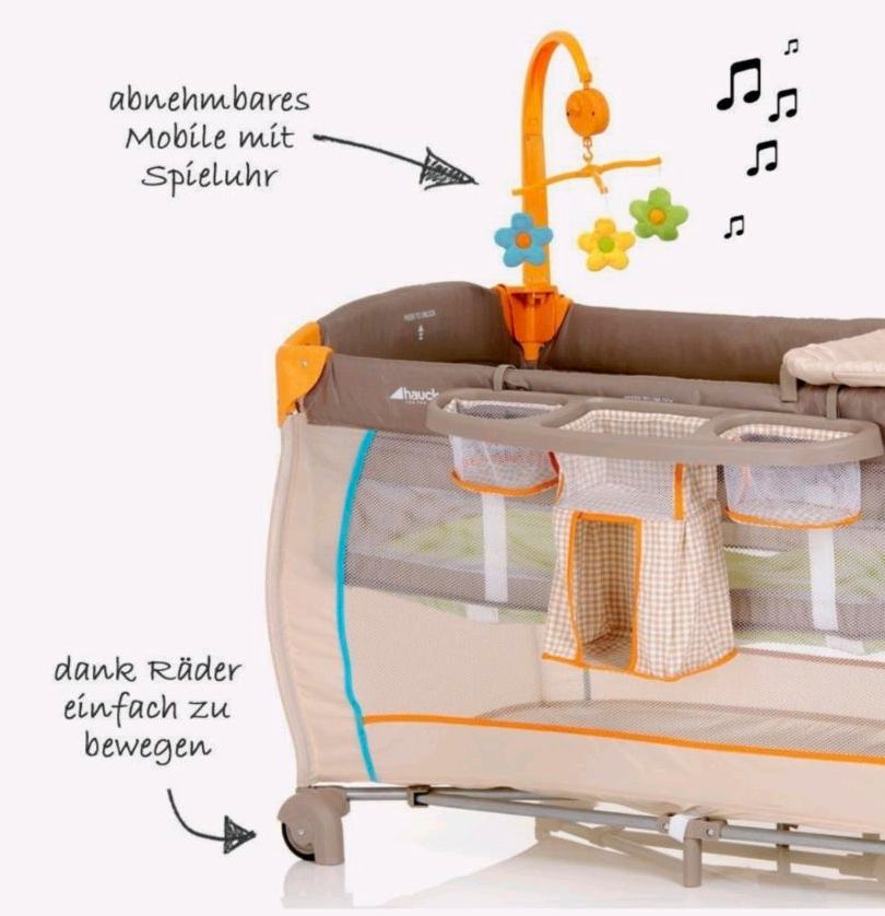 Hauk Baby-Reisebett mit Spieluhr und Wickelauflage in Dresden