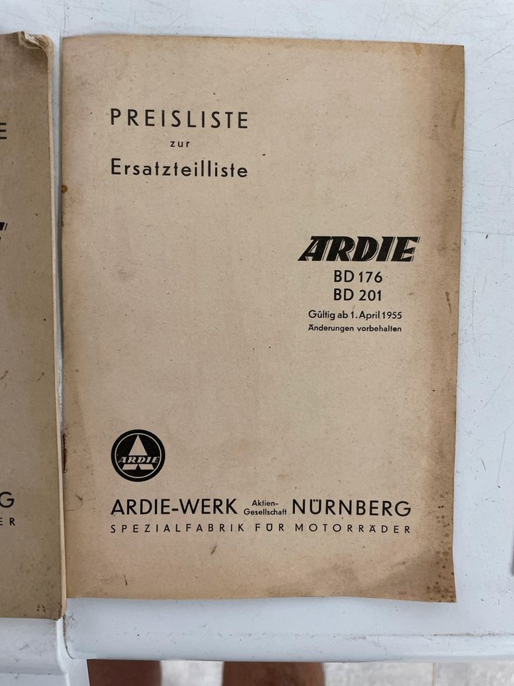 Ersatzteilliste ARDIE BD 176 , BD 201 / Preisliste ORIGINAL in Rhede