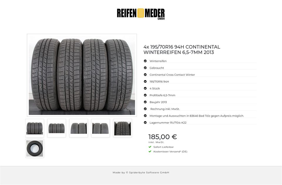 4x 195/70R16 94H CONTINENTAL WINTERREIFEN 6,5-7MM 2013 #1BRE in Bad Tölz