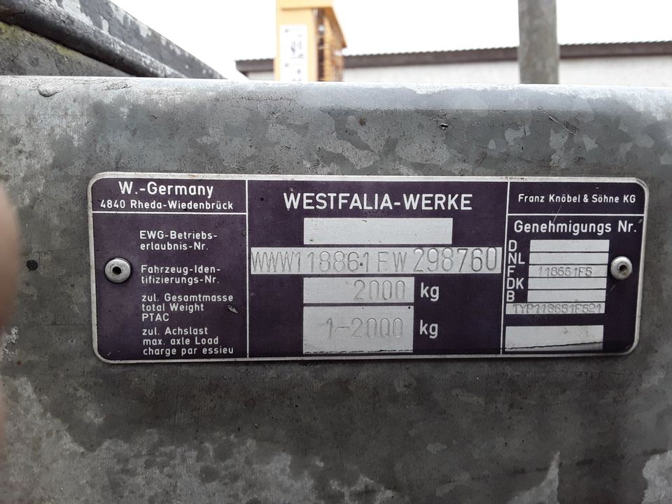 Westfalia Fahrgestell Anhänger 2000 kg Doppelachser in Templin