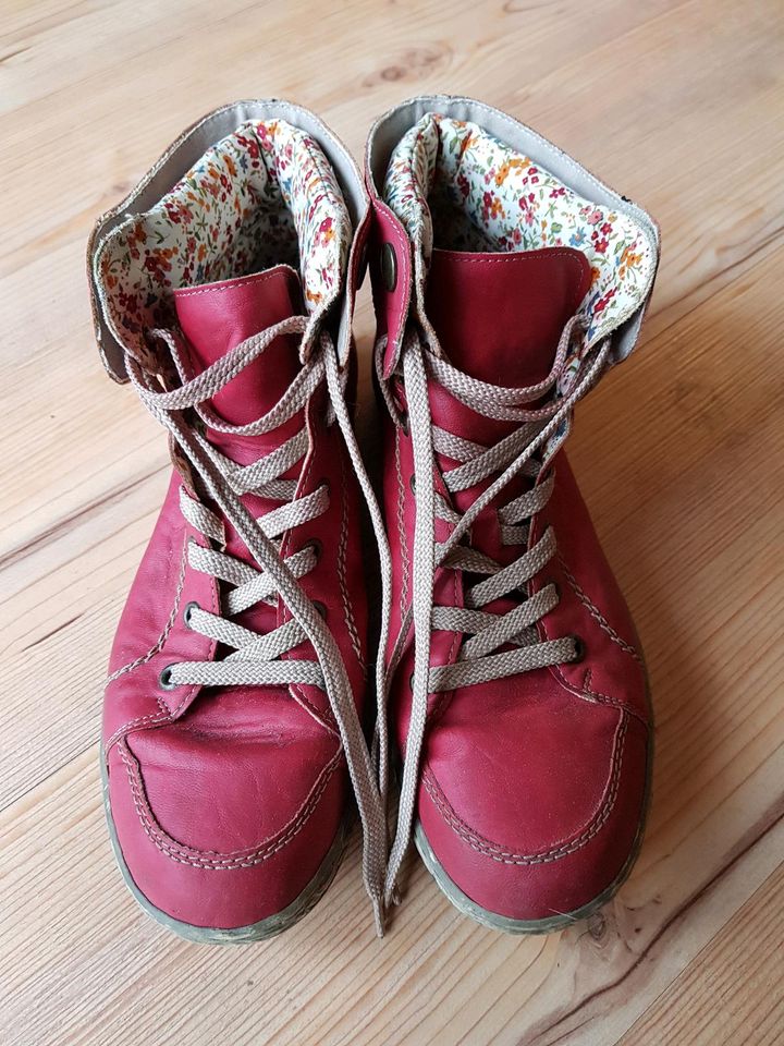 Rieker Gr. 40 Schuhe Damen rot Blumen Schnürschuh in Gronau (Leine)