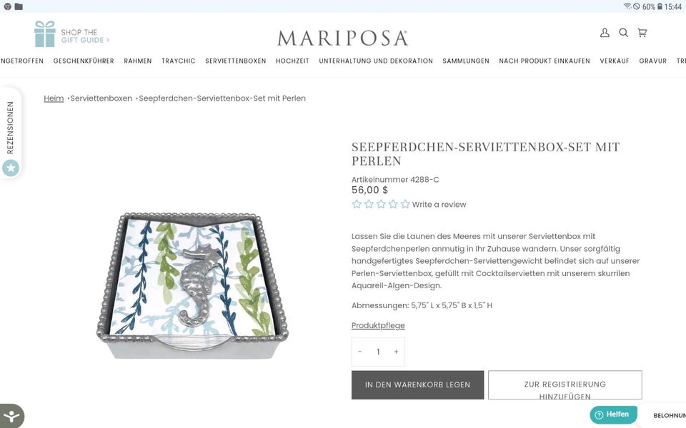 Serviettenbox Seepferdchen Mariposa Maritim neu in Berlin