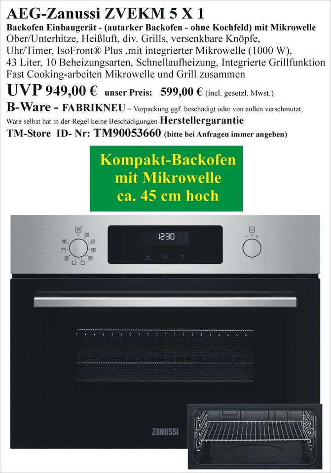 Backofen NEU als B-Ware autark Einbau Einbaubackofen auch Neff usw. Multifunktionsbackofen Multi Multifunktion Slide hide Kompakt Dampf Stecker Steckdose Gas Gasbackofen in Wolfhagen 