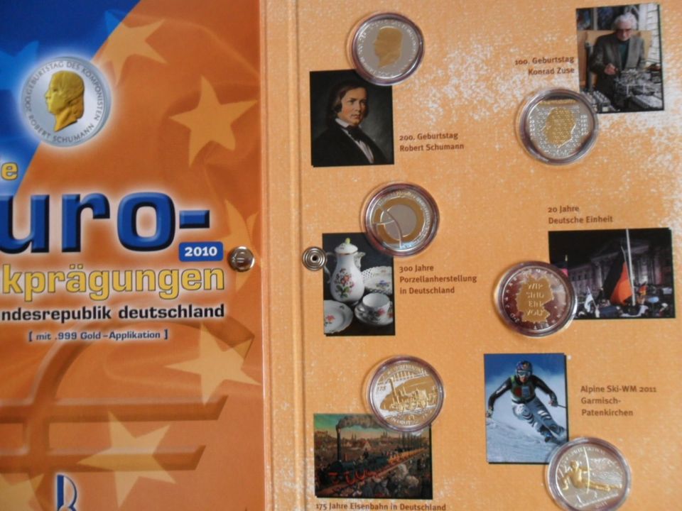 Deutschland BRD 2010 10 Euro PP 6 x Gedenkm kompl. mit Goldapl.. in Immenstadt