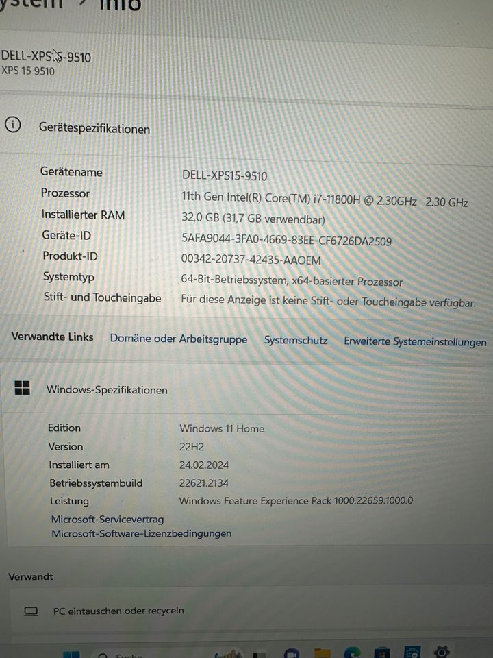 Gaming-Laptop Dell XPS 15 9510, Intel Core i7-11800H, 32GB RAM in Wiesbaden