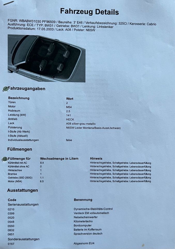 BMW E46 325i Cabrio Facelift M-Paket II ab Werk Schaltgetriebe in Ludwigsburg