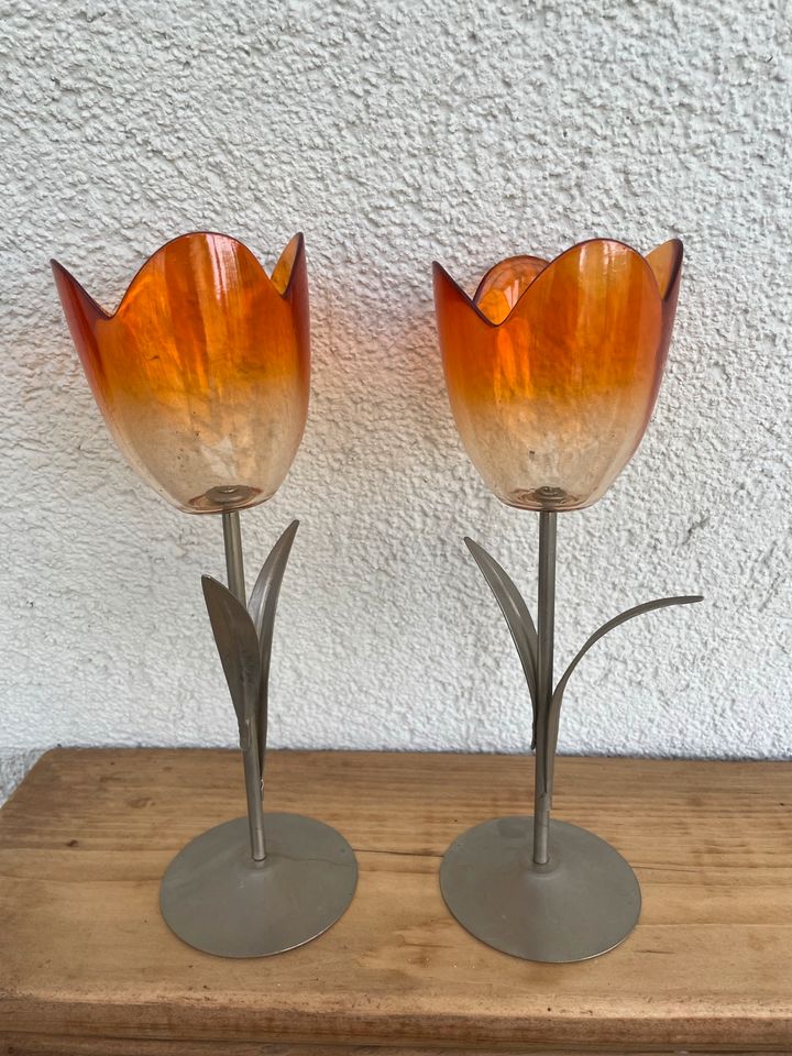 Metall Glas Tulpen für Teelichter Orange in Quierschied