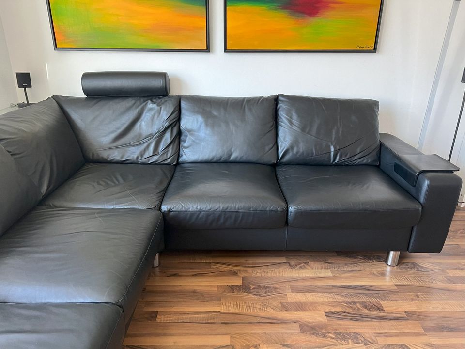 Stressless Ecksofa E200 Leder schwarz mit Dppelhocker - Couch in Mindelheim