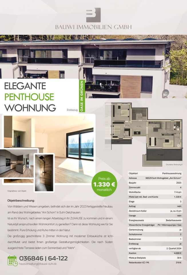 3 Zimmer Penthouse-Wohnung in traumhafter Lage - Nr.2 in Suhl