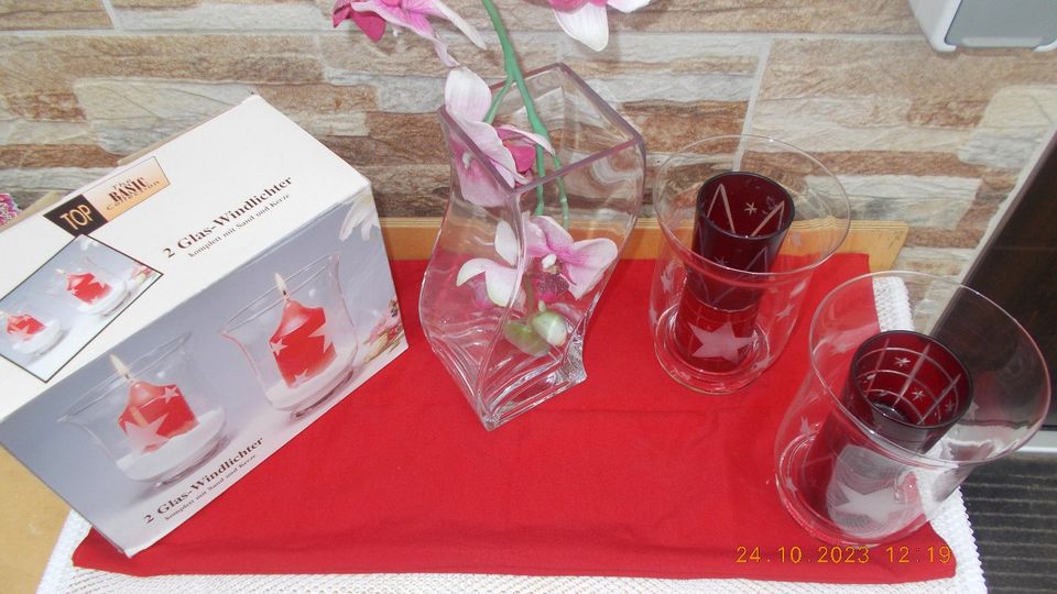 2Glas-Windlichter Sternendekor ,plus 2 Vasen zur Auswahl , in Saarbrücken
