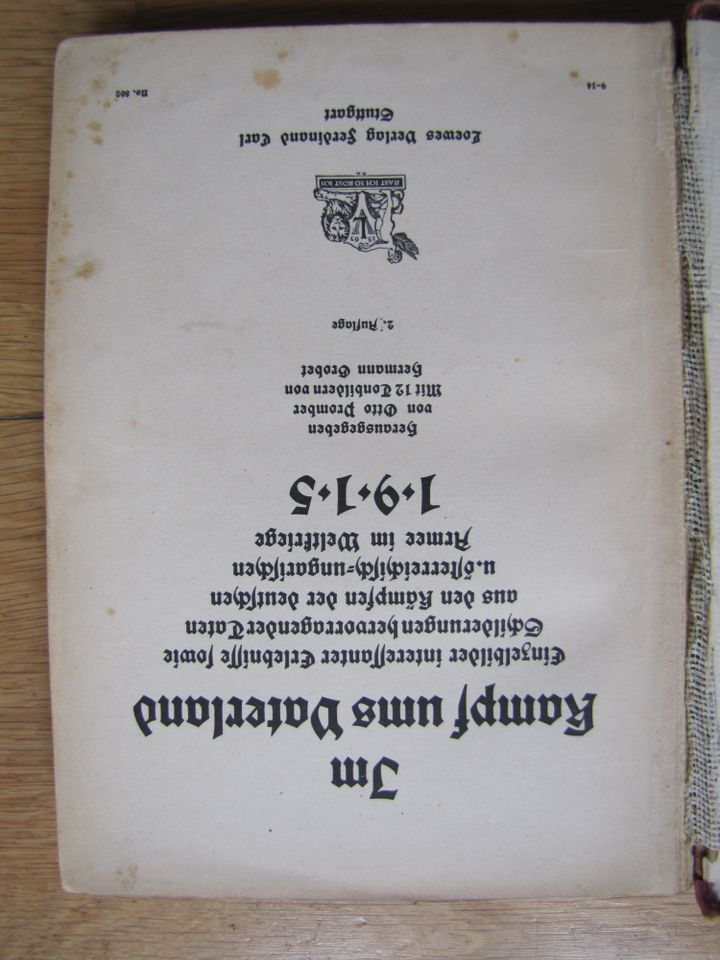 Buch Kampf ums Vaterland 1914 und 1915 in Weißandt-Gölzau