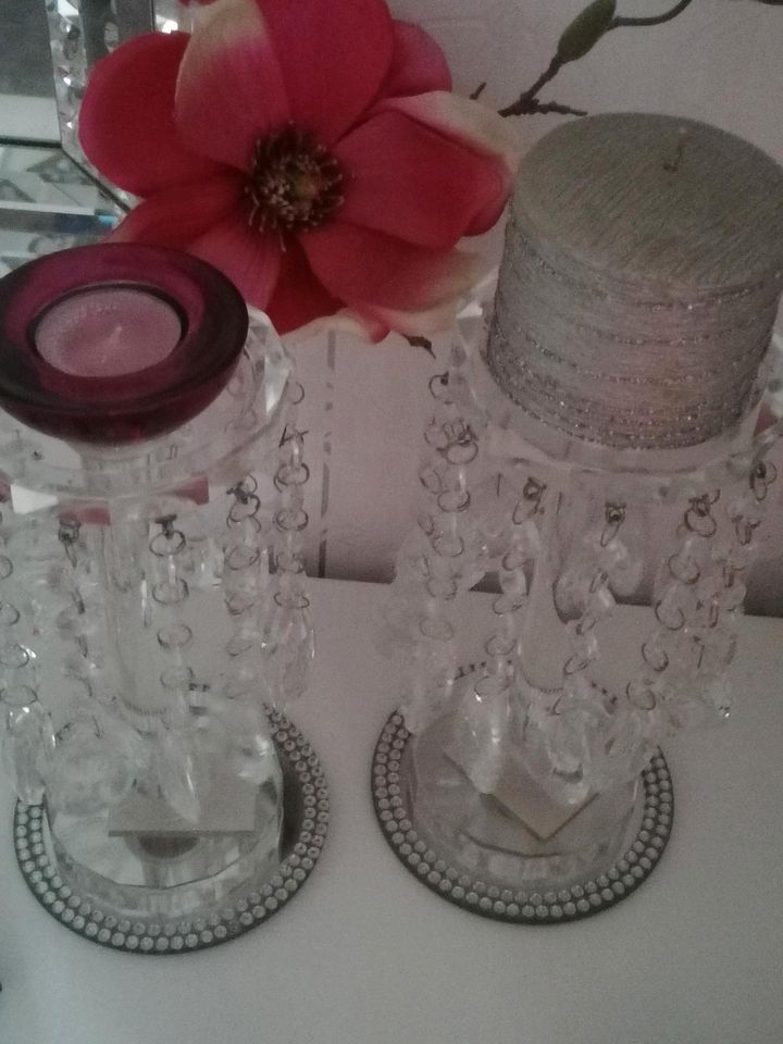 2 Glas. Kerzenständer Kerzenhalter Teelichthallter Diamant strass in Nieheim