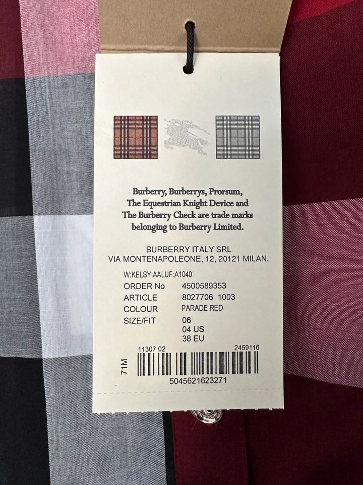 Burberry Blusenkleid Karo Rot Gr. 6 EU 38 neu in Grafenau