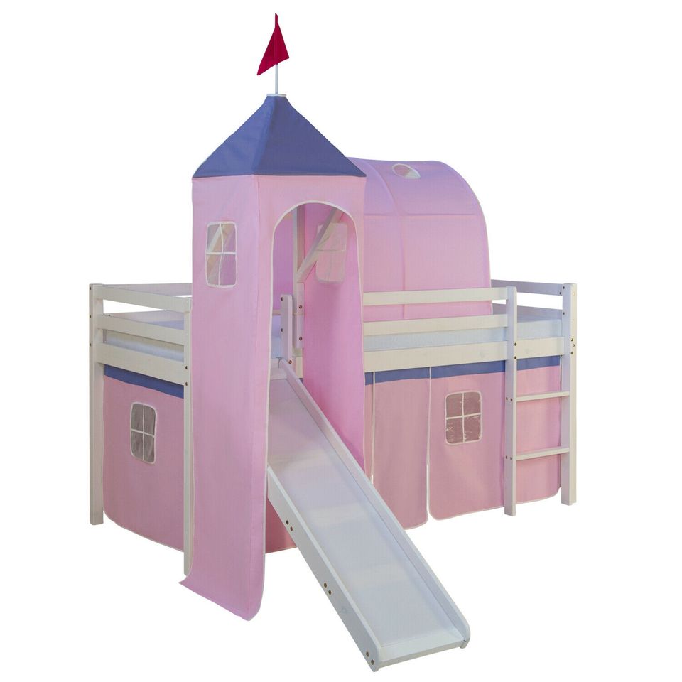 Hochbett Kinderbett Stockbett 90x200 cm Rutsche Turm Rosa VB229€* in Magdeburg