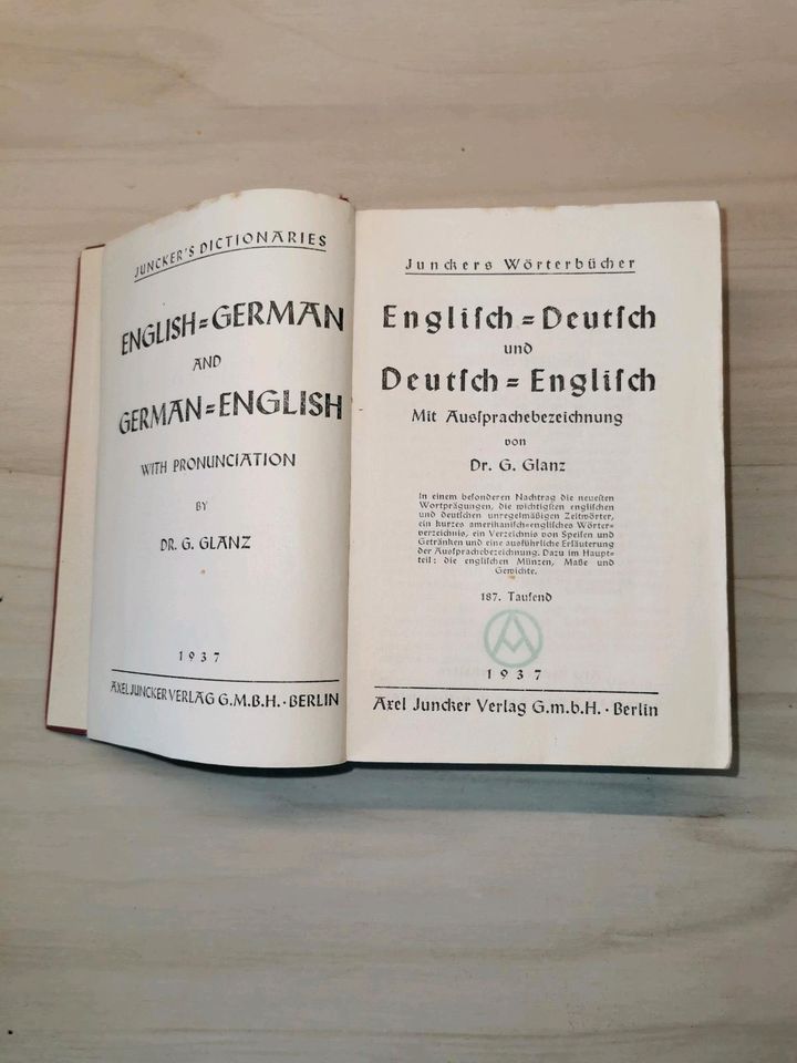 Junkers Wörterbuch 1937 englisch deutsch englisch in Eberswalde