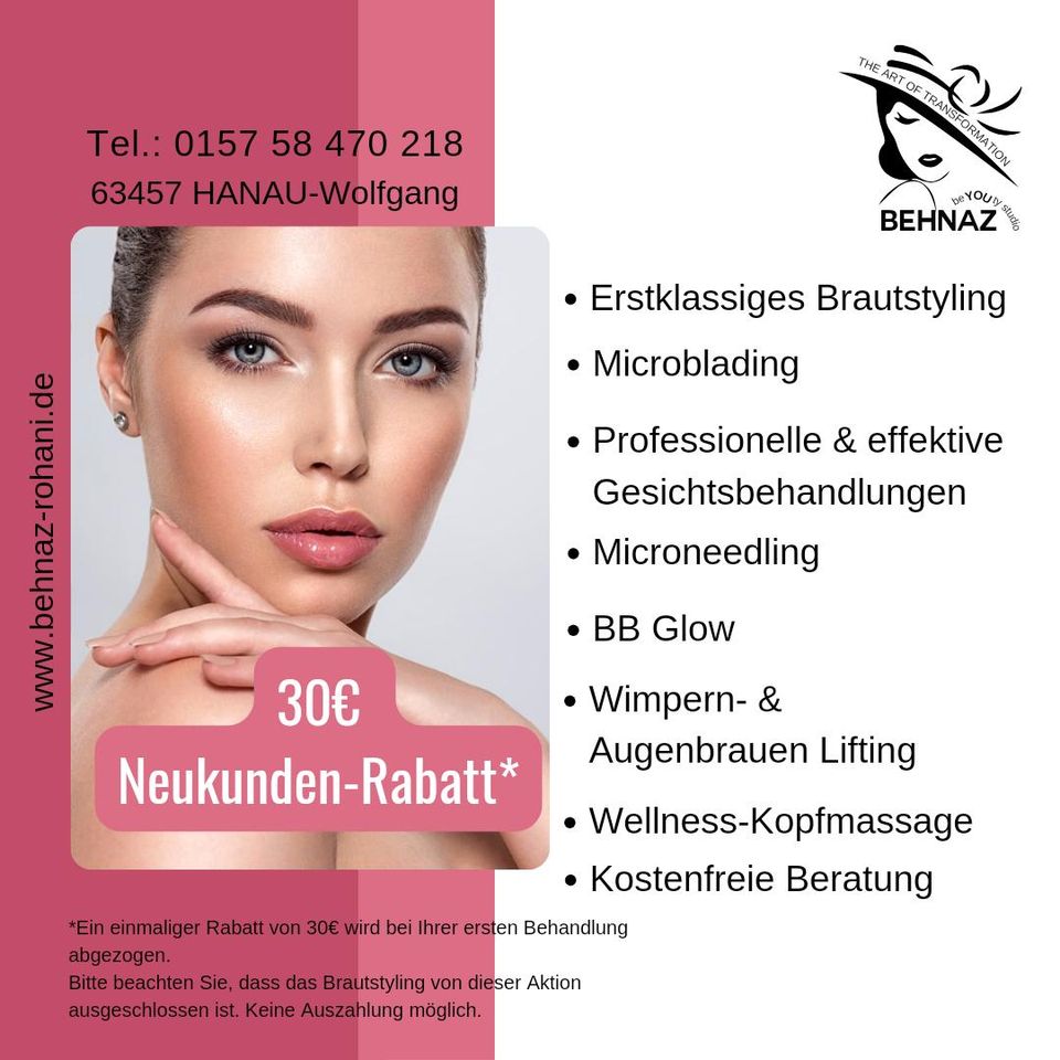 Brautstyling, Anti-Aging Behandlung, Microblading,  Microneedling in Hanau