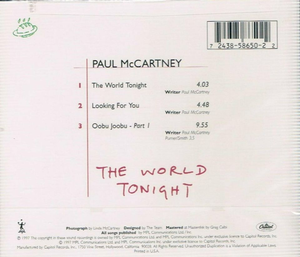 Paul McCartney-  div.  5" S+Maxi CDs The World Tonight  USA 1997 in Vienenburg