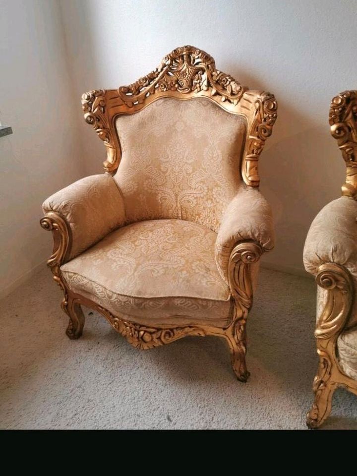 Barocke Prinzessin Massivholz Couch Sessel Set in Oberkrämer