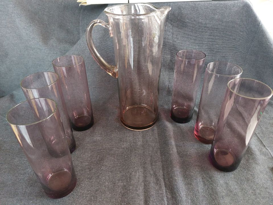 Glaskaraffe mit 6 Gläsern in Rot/Lila / Sommerlimonade/ Bowle in Hörstel