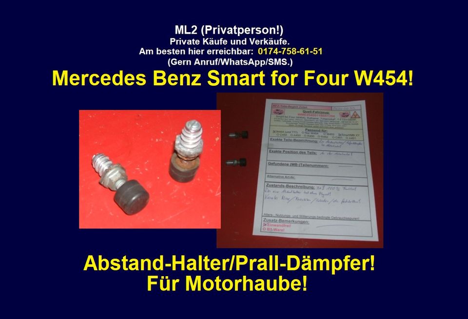 2x Abstandhalter Motorhaube Pralldämpfer Mercedes Benz Smart W454 in Bad Sobernheim