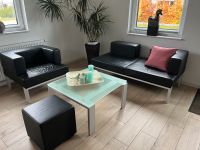 Echt Leder Garnitur in schwarz mit Tisch aus Glas, Klain Möbel Niedersachsen - Esterwegen Vorschau