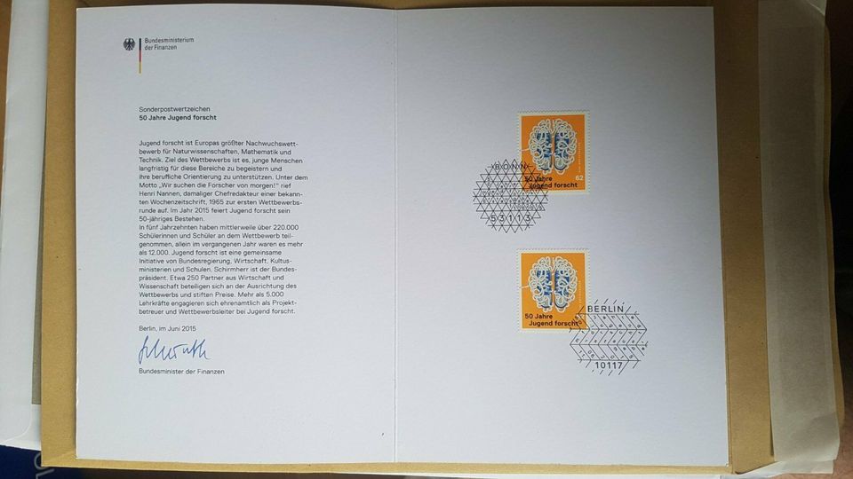 Sonderpostwertzeichen "50 Jahre Jugend forscht" Briefmarken, 2015 in Heroldsberg