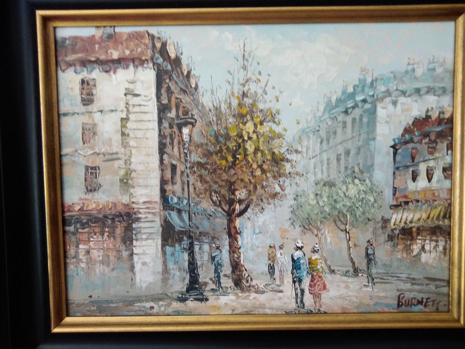 Paris-Straßenbild, Ölbild von Burnett mit Signatur in Bergisch Gladbach