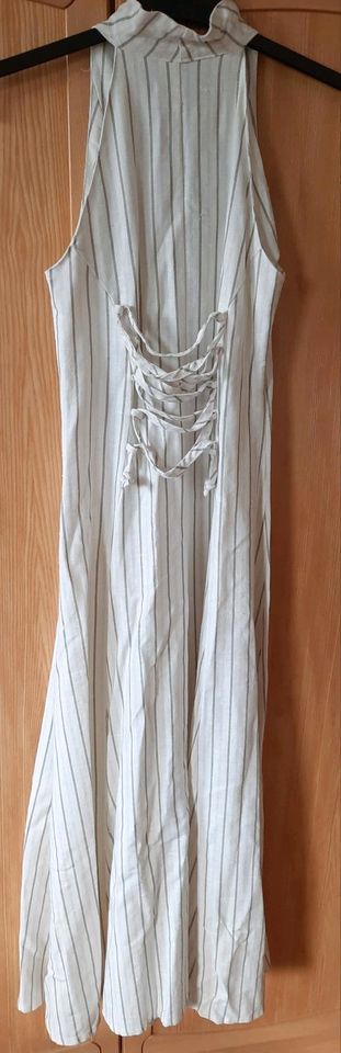 Damen Kleid, lang,  Größe 34, Farbe weiß mit khaki, 49% Leinen in Bad Kissingen