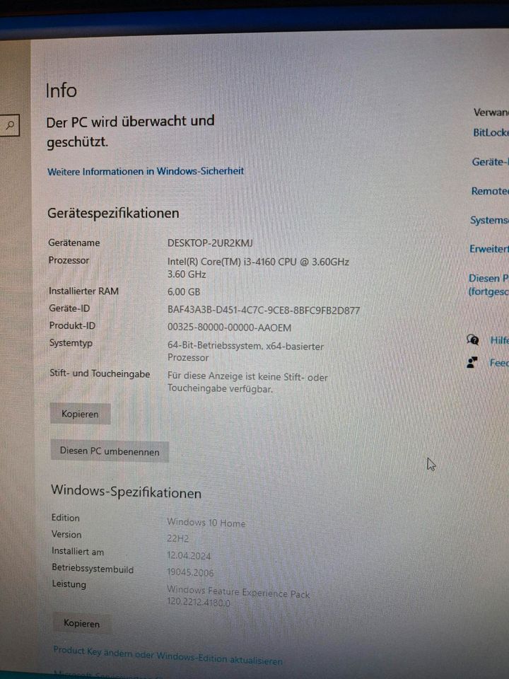 PC + Monitor + Tastatur/Maus / intel i3/ RAM 6GB/ SSD/GTX 750Ti in Limburg