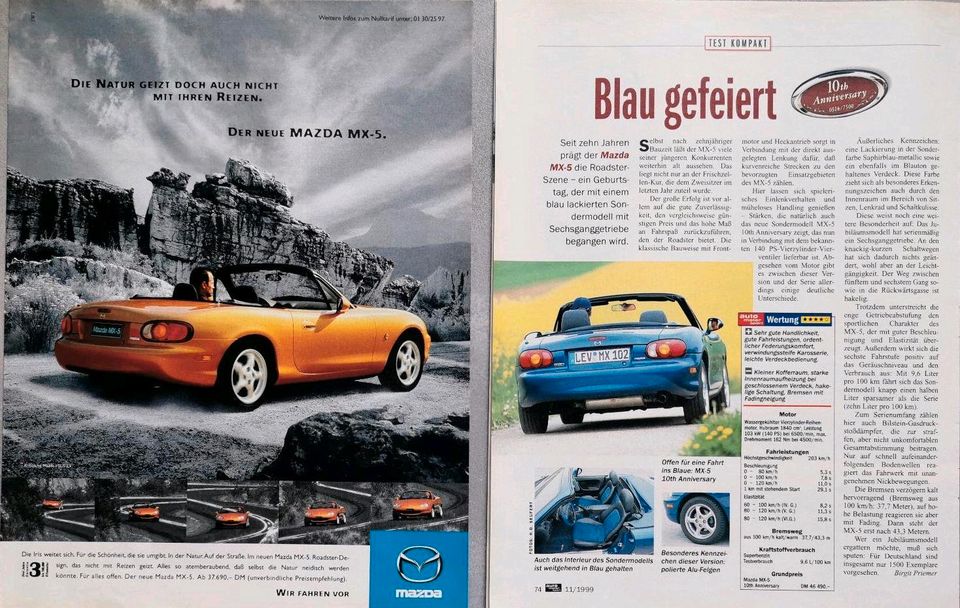 Mazda MX-5 NB Reklame Werbung Berichte 1,6 1,8 Tuning in Hanau