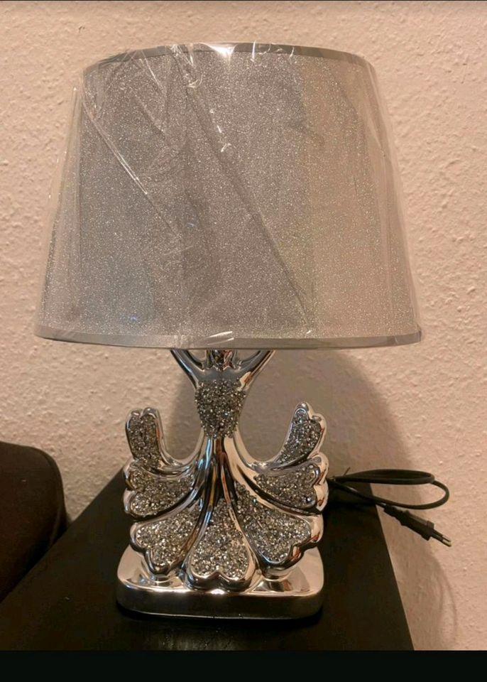 Tischlampe 37 cm Deko Glas Lampe Nachttisch Beistelltisch Dekolam in Essen