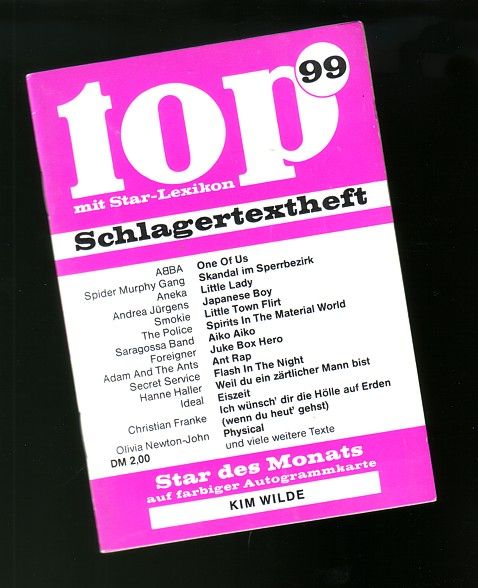 Schlagertextheft mit Star-Lexikon Top 99 (1982) in Irmenach