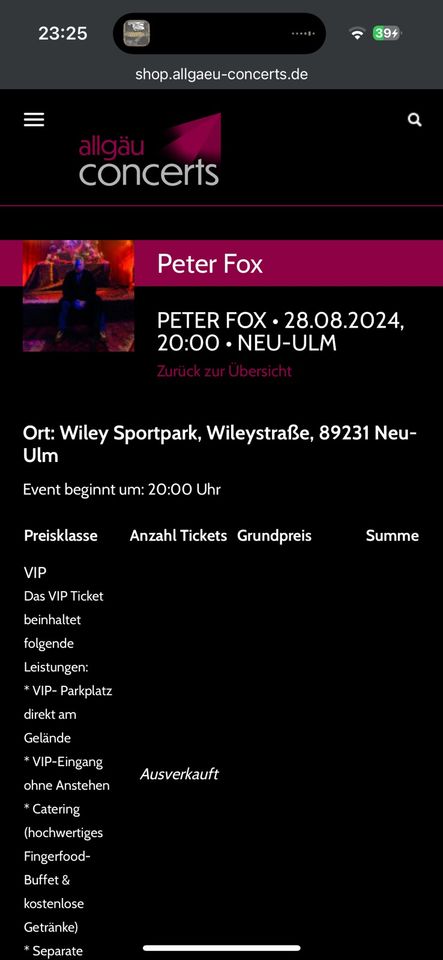 Peter Fox ticket 28.08.24 Neu Ulm in Ulm