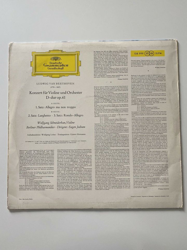 Schallplatte Beethoven Violinkonzert Deutsche Grammophon 138 999 in Stuttgart