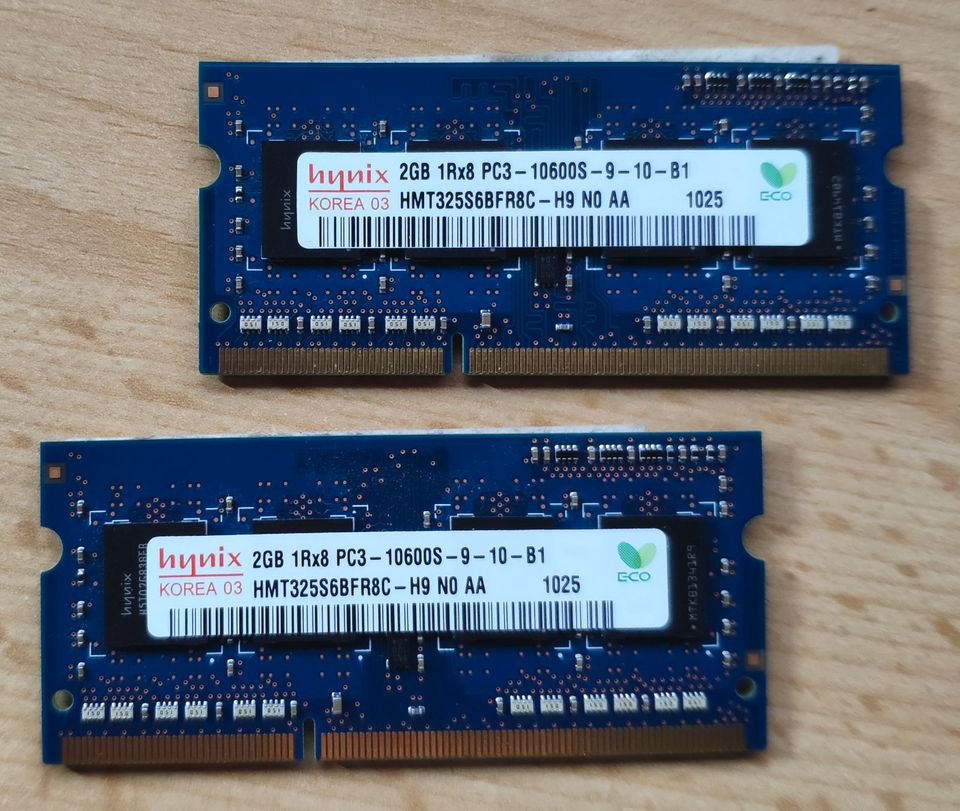 Hynix 2x2 GB DDR3 SO-DIMM PC3 10600S 1333MHz RAM (*Gebraucht*) in Wilhelmshorst