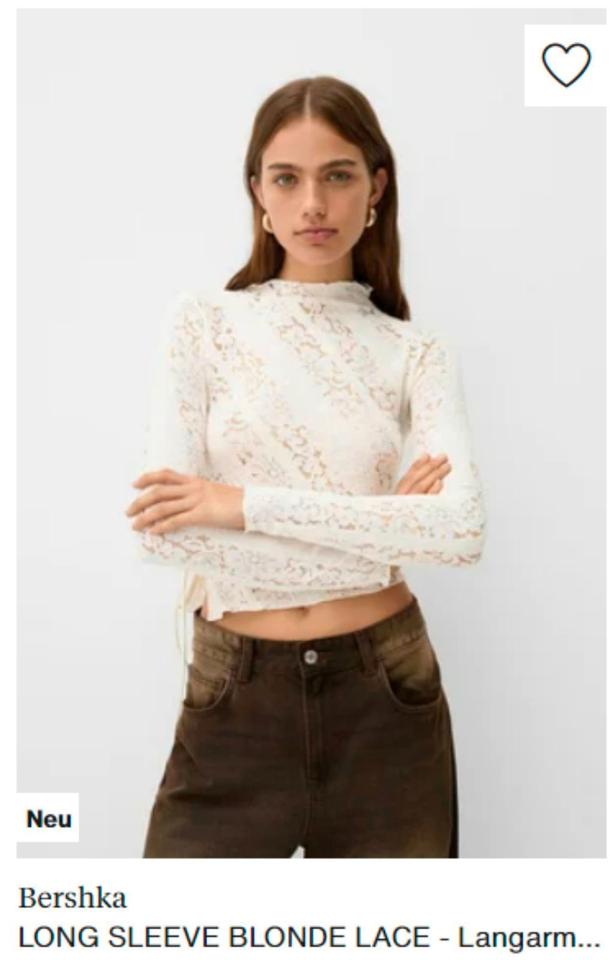 Bershka LONG SLEEVE BLONDE LACE - Langarmshirt - white in Leipzig