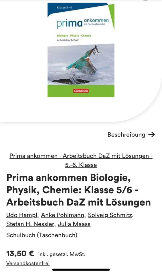 Prima ankommen Arbeitsbuch DaZ 5-6 Biologie Chemie Physik Cornels in Halle