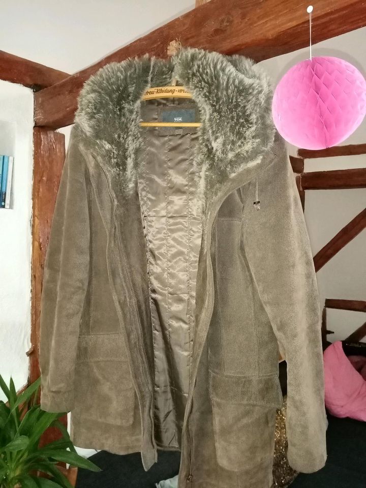 Leder Wildleder Parka Mantel olivgrün khaki TCM 42/44 Plüsch M in Kastl b. Amberg