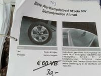 Biete Alu-Komplettrad Skoda VW Sommerreifen Alurad Thüringen - Lucka Vorschau