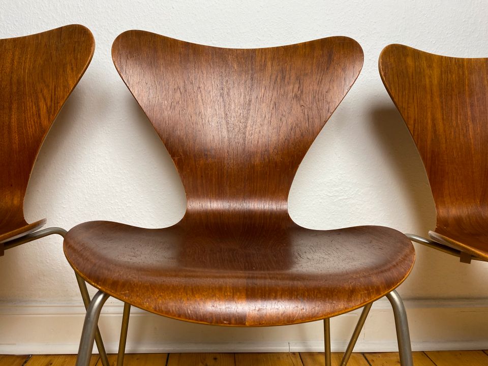 3er Set Arne Jacobsen 7 Chairs Fritz Hansen 1st Edition 50er Teak in Wuppertal