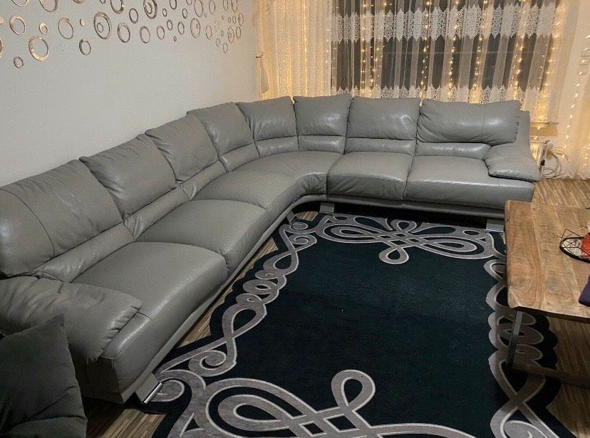 Eck Sofa Couch Garnitur echt Leder silbergrau in Meinerzhagen