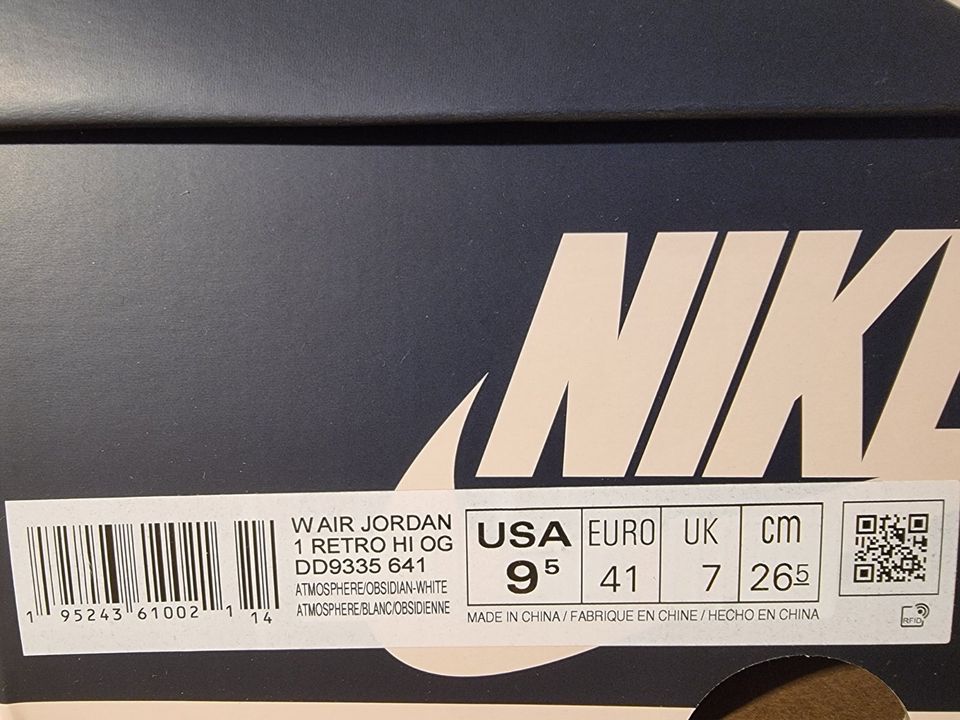 Jordan 1 Retro High OG Atmosphere US W 9,5 / EU 41 in Dingolshausen